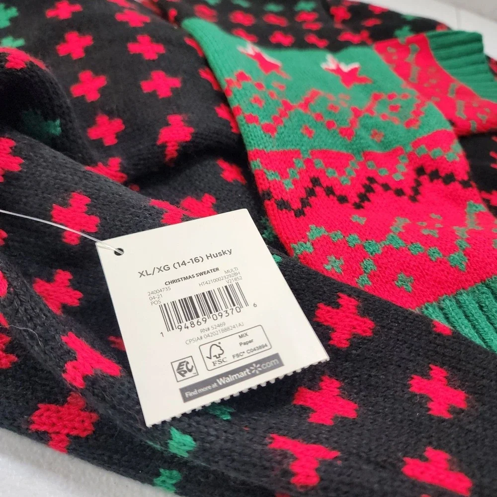 Holiday Time Boys XL 14-16 Husky Christmas Sweater Llama FaLaLaLaLlama Red Green